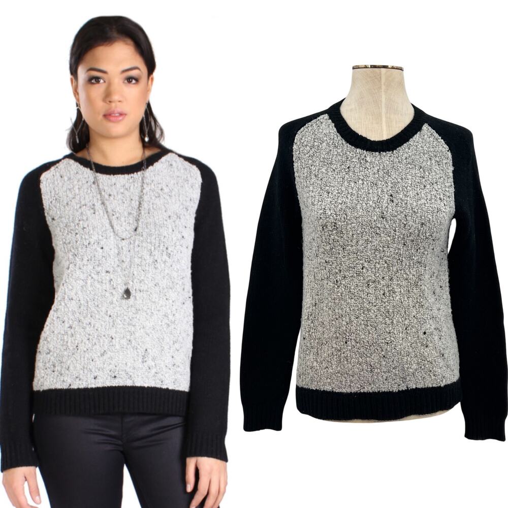 Rag & Bone Portia Pullover Wool Blend Raglan Sweater Black Gray Size XS